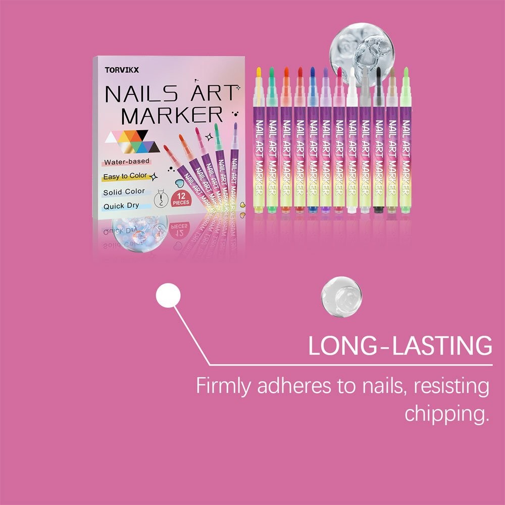 12 Color Nail Art Markers For Gel Nails,Nail Art Pens Set DIY Nail Art Marker JQ