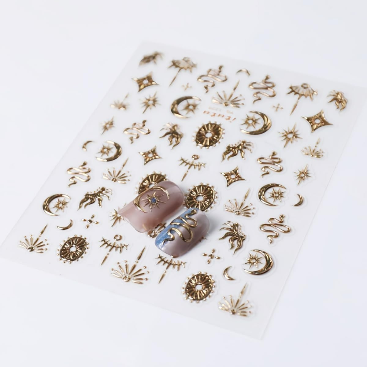 1 Sheets Embossed Star Nail Stickers for Nail Art Gold Snake Nail Decals 5D Self
