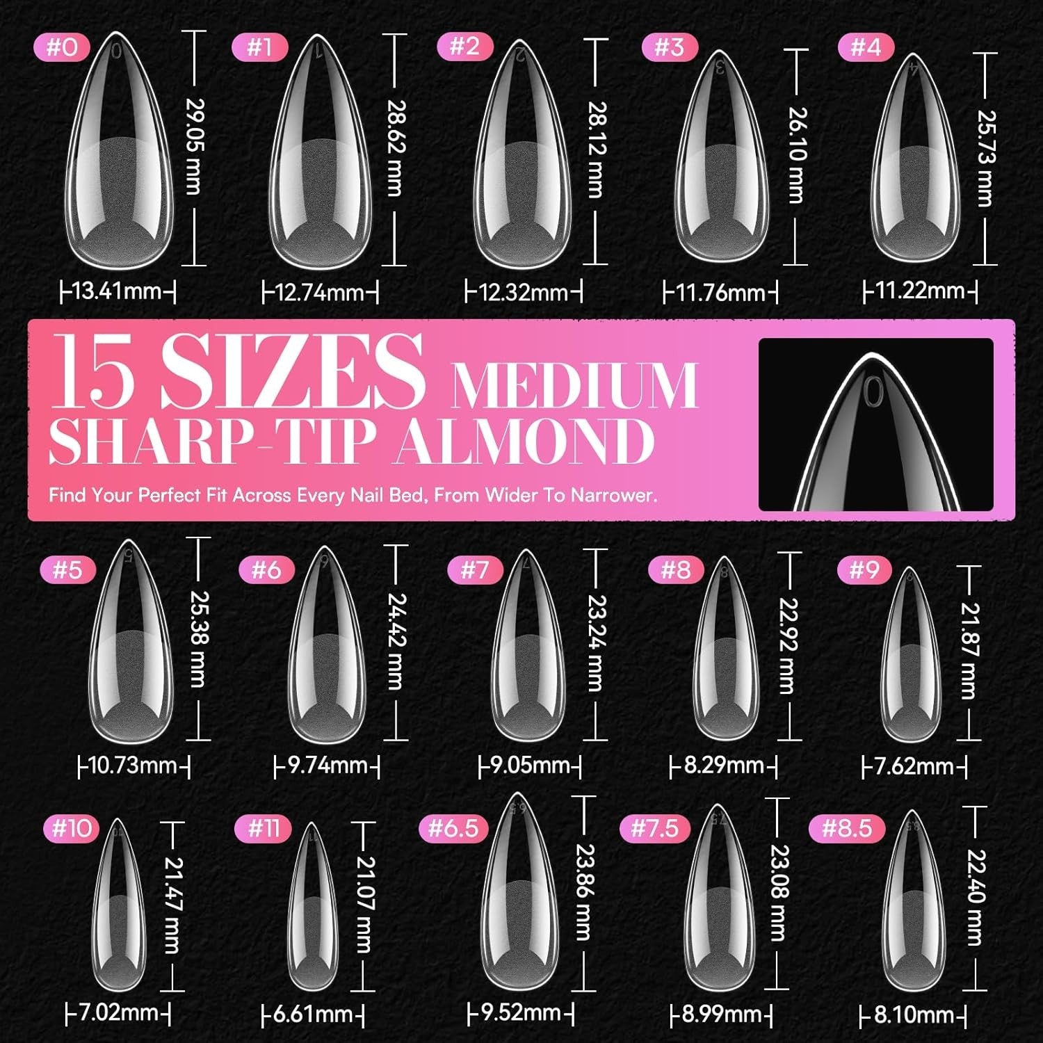 Flexible & Elegant Medium Almond Stiletto Nail Tips – 504 PCS Clear Press-Ons