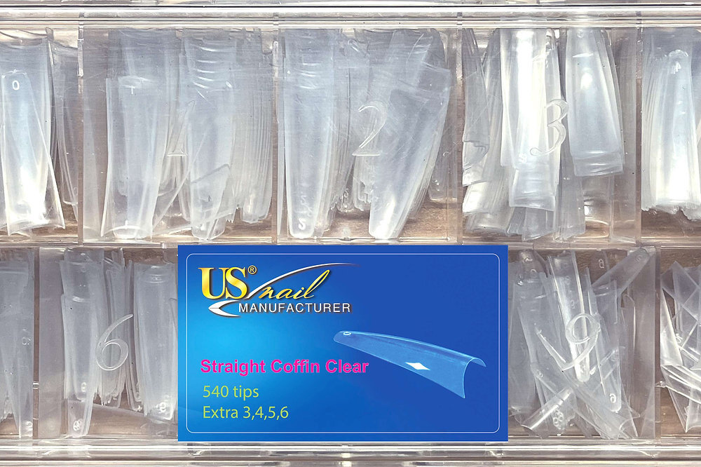US Nail Manufacturer – Straight Coffin Clear Nail Tips 544 Tips ON SALE*