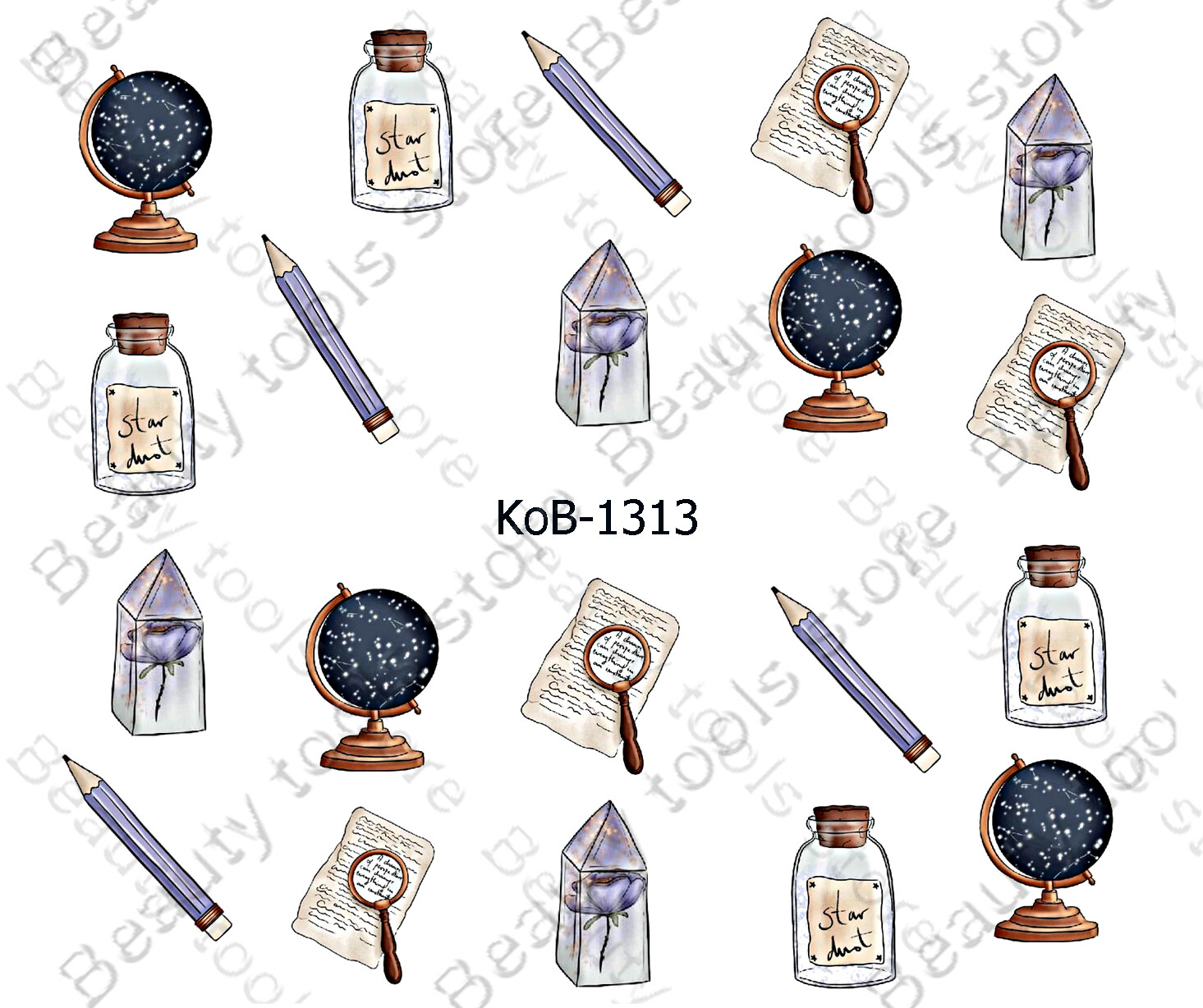 Nail Art Water Transfer Stickers pencil jar globe KoB-1313