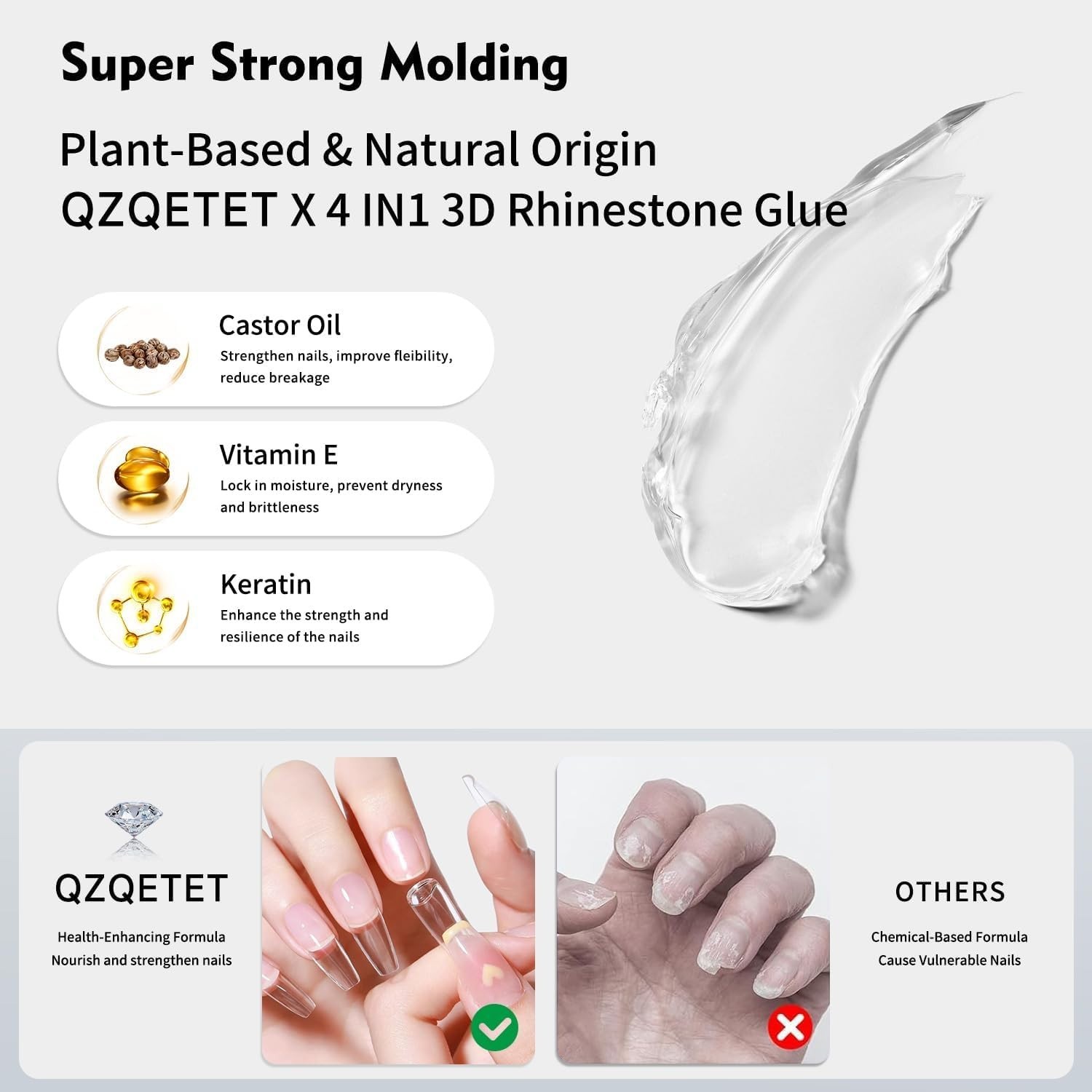 4-in-1 Rhinestone Glue for Nails 30g Super Strong Adhesive Gel & Glitter