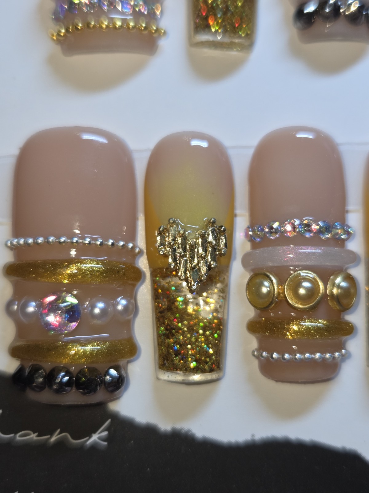 Press On Nails Handmade Large Gold Y2k Bangle Bracelet Water Aqua Nail