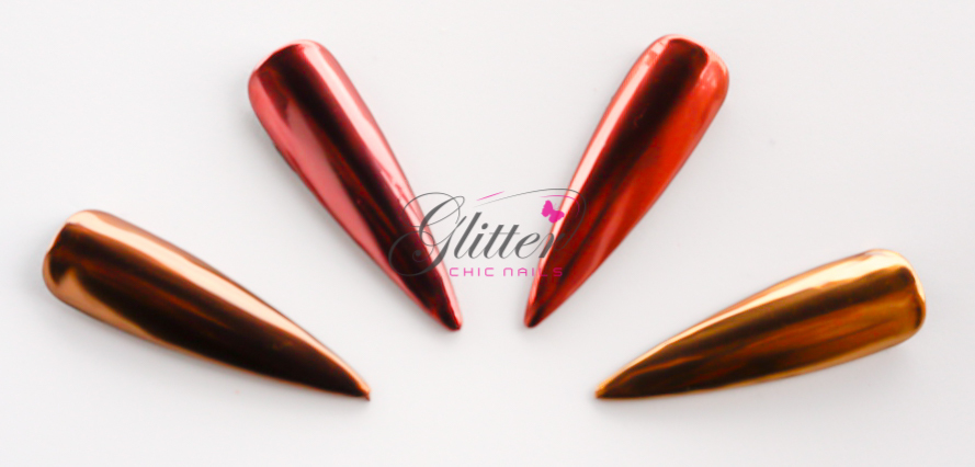 CHESTNUT / CHERRY RED / BLOOD ORANGE RED / AZTEC GOLD – CHROME PIGMENTS NAIL ART