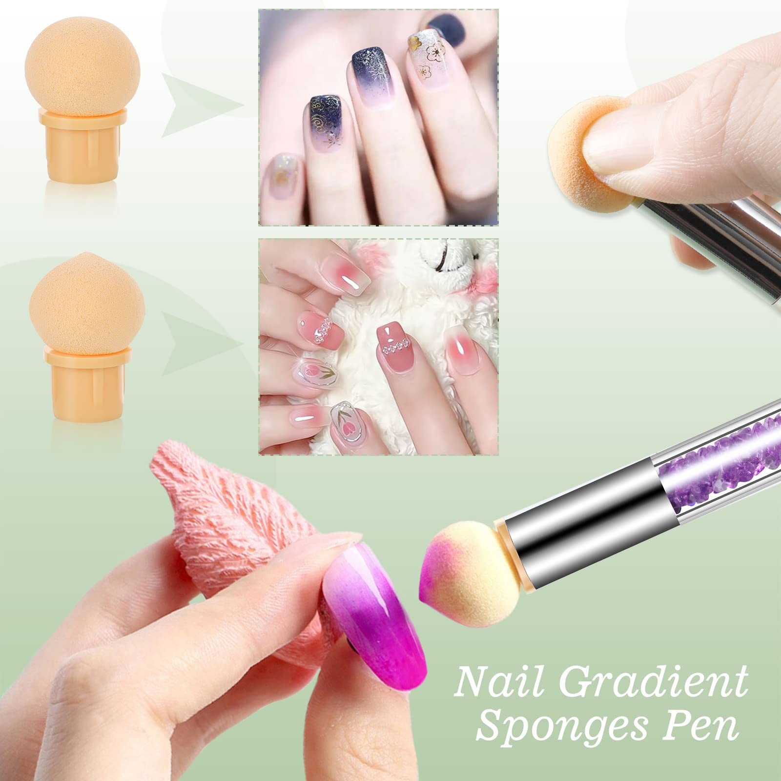 17 Pcs in 1 Set Nail Sponges for Ombre, Double-Head Ombre Brush for Nails wit…