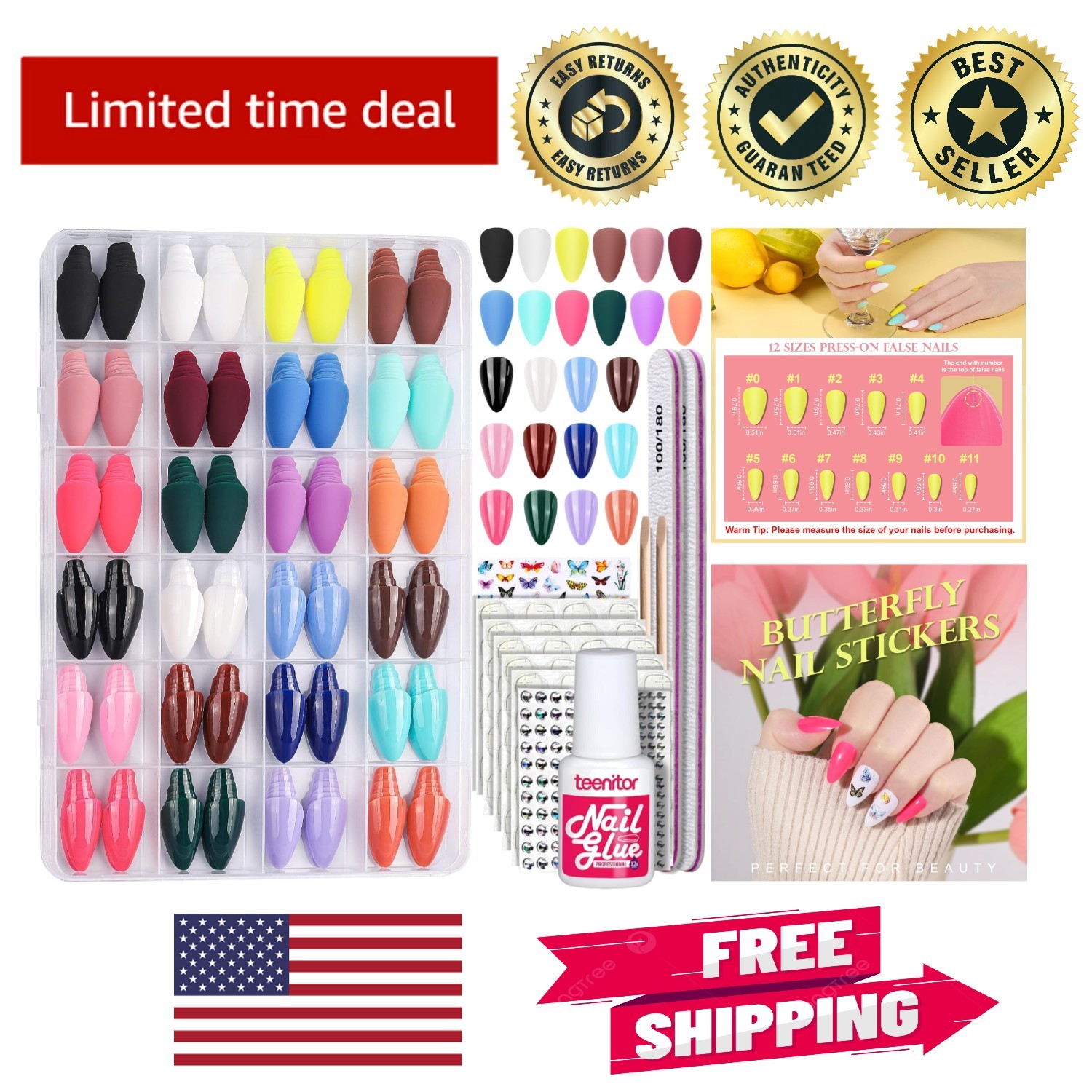 Stylish 24-Pack Medium Almond Press On Nails – Perfect Fit and Easy Application