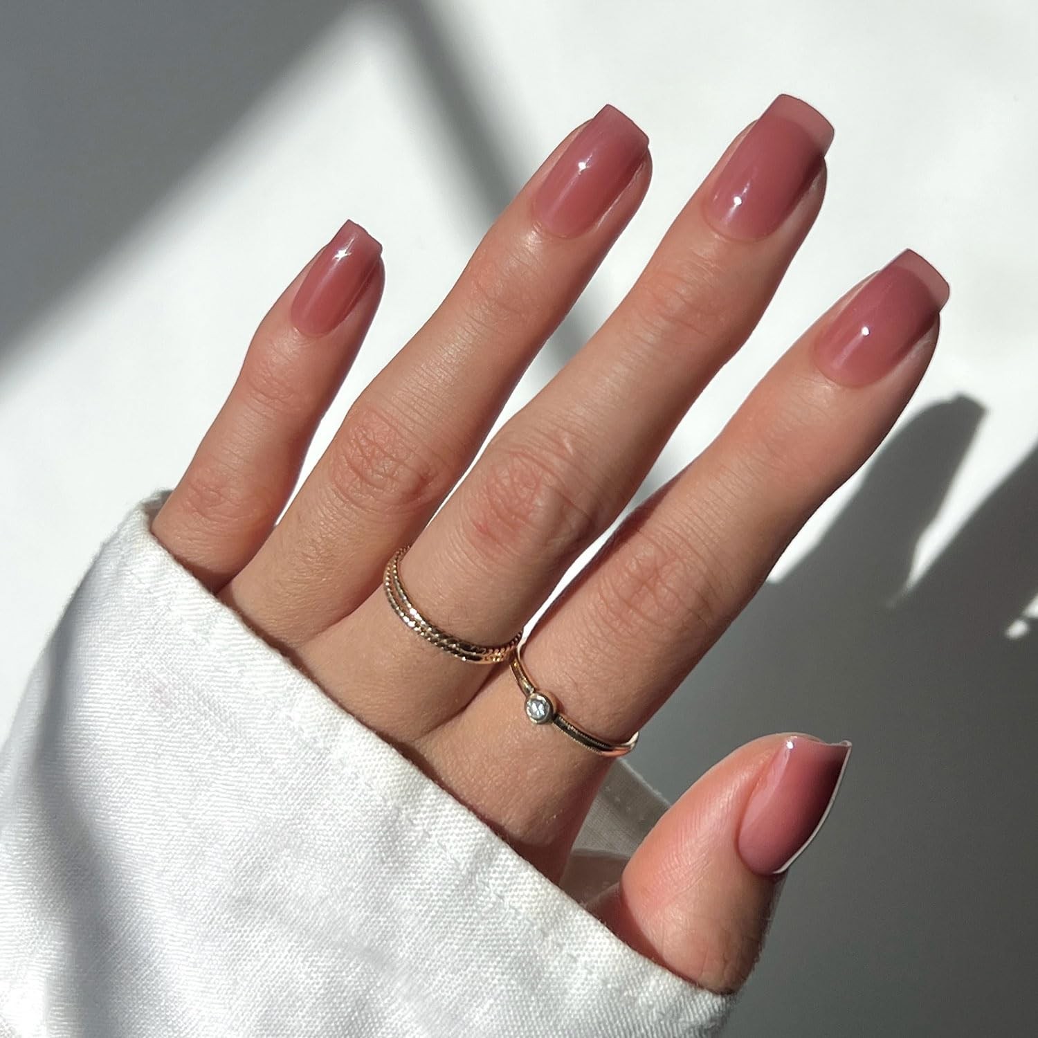 Press On Nails – Dusty Pink | Medium Square Fake Nails, Sheer Mauve Neutral, …
