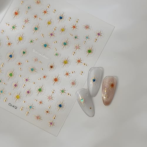 Star Nail Stickers for Nail Art 5D Embossed Gold Nail Decals Colorful Star