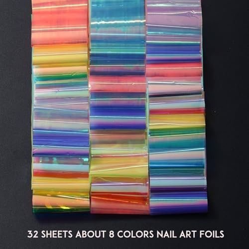 Aurora Nail Foil Transfer Sheets 32PCS Nail Art Foils 3D Broken Glass Paper
