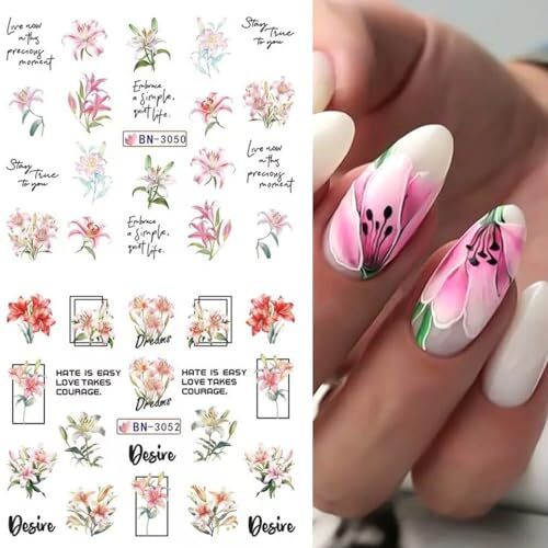 12 Designs of Flower Nail Art Stickers Acrylic Nail Decals for Lily Flower