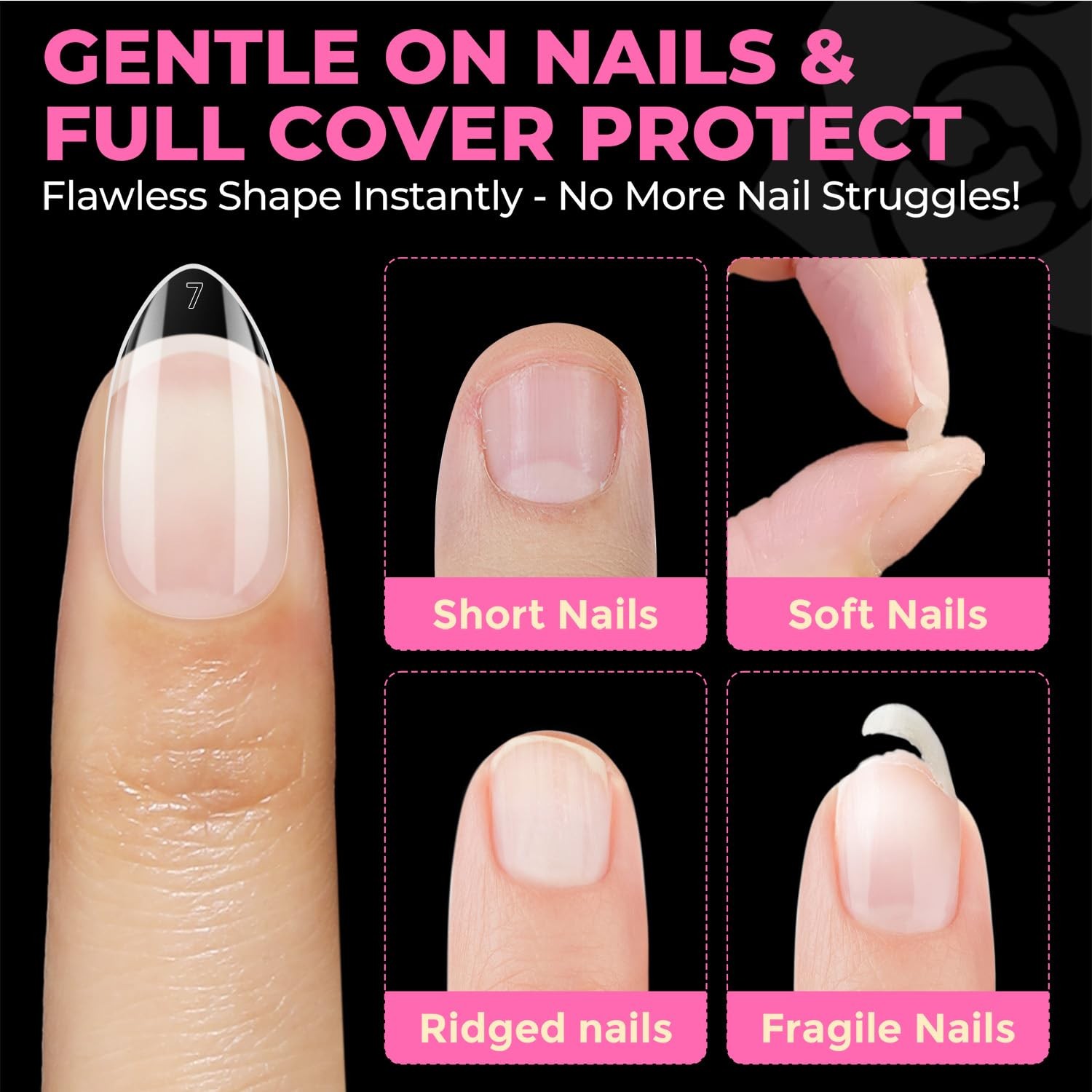 UNA GELLA Short Almond Nail Tips: 504PCS 504 Count (Pack of 1), Clear