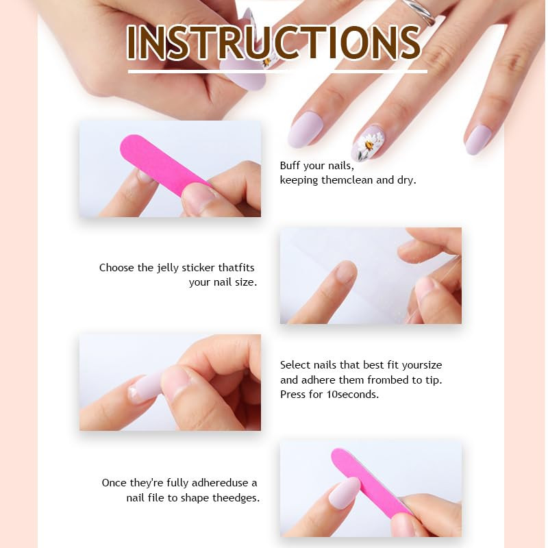 3D Wave French Tip Press on Nails – Medium Almond Fake Nails with Gold Flower |