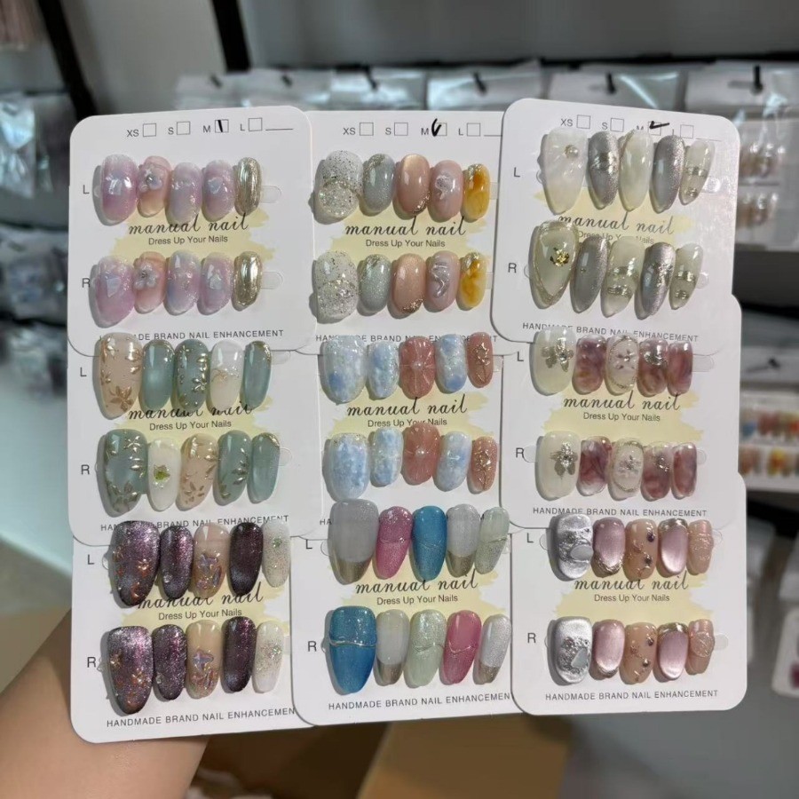 48Pcs Hand Painted Floral Press On Nails, Reusable Glossy False Nails For Daily