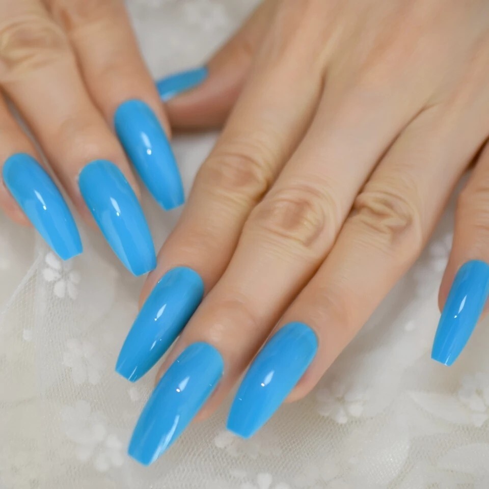 24 Bright Neon Long Press on nails glue 80s rave miami Pink orange blue green