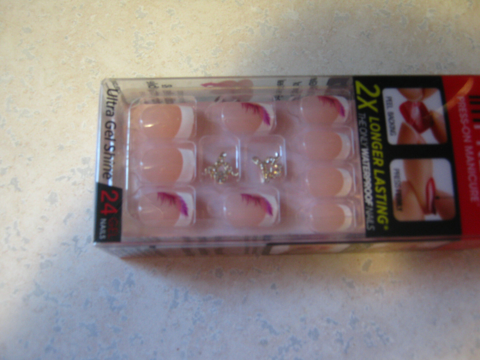 1 Impress WINK WINK Press On 24 Nails French Pink Purple Feather Short 56971