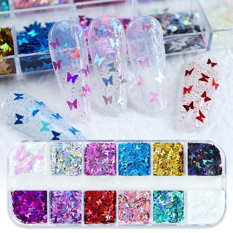 Nail Glitter Sequins Laser Colorful Butterfly Flakes Nail Art Tips Decoration