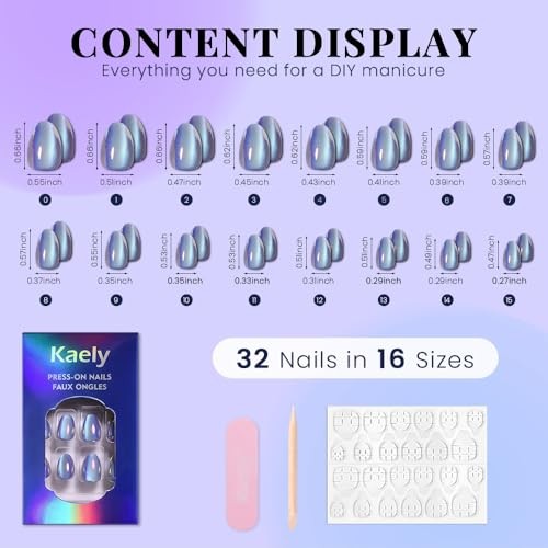 Aqua Blue Cat 32 Count (Pack of 1) 30 Pcs-Short Oval-Chrome Aqua Blue Purple