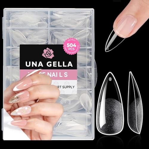 Nails Tips,504Pcs Press-on Nails Stiletto Clear Gel Nail Tips, Medium Stiletto