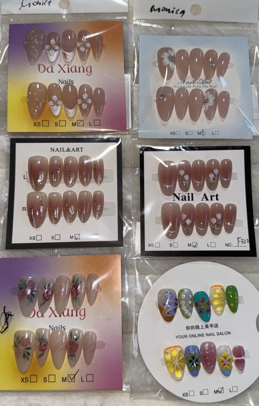 6 Packs Of 10pcs Almond Press On nails | 3D Flower Design | Size M | Reusable (5
