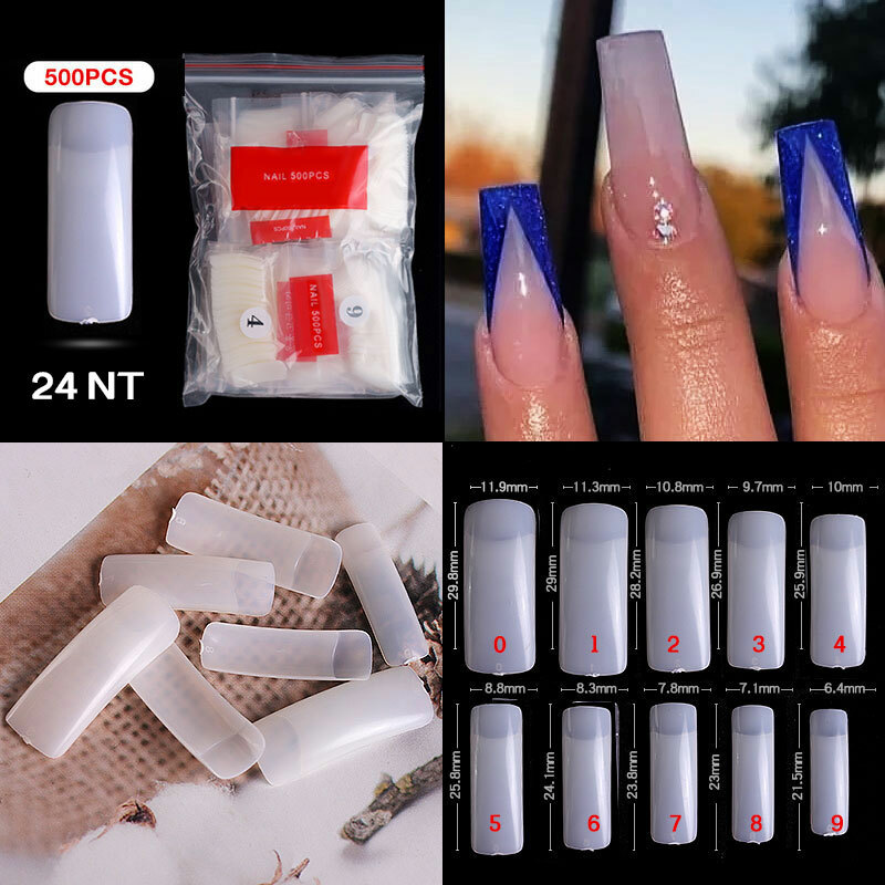 500Pcs French Acrylic False Nail Tips Coffin Stiletto Almond Nails Natural Clear