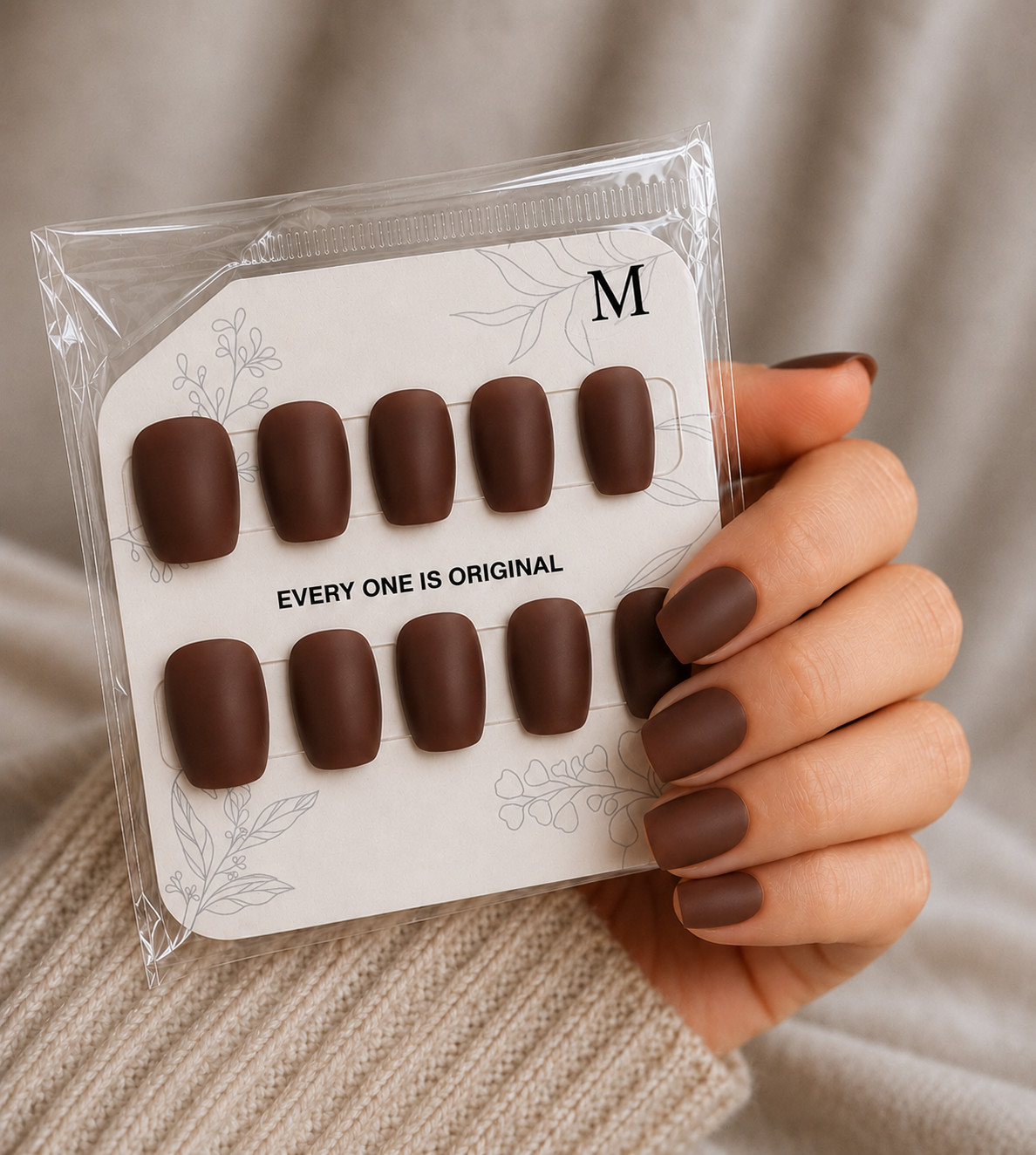 Chocolate Brown Soft Square Press On Nails | Matte Reusable False – Medium
