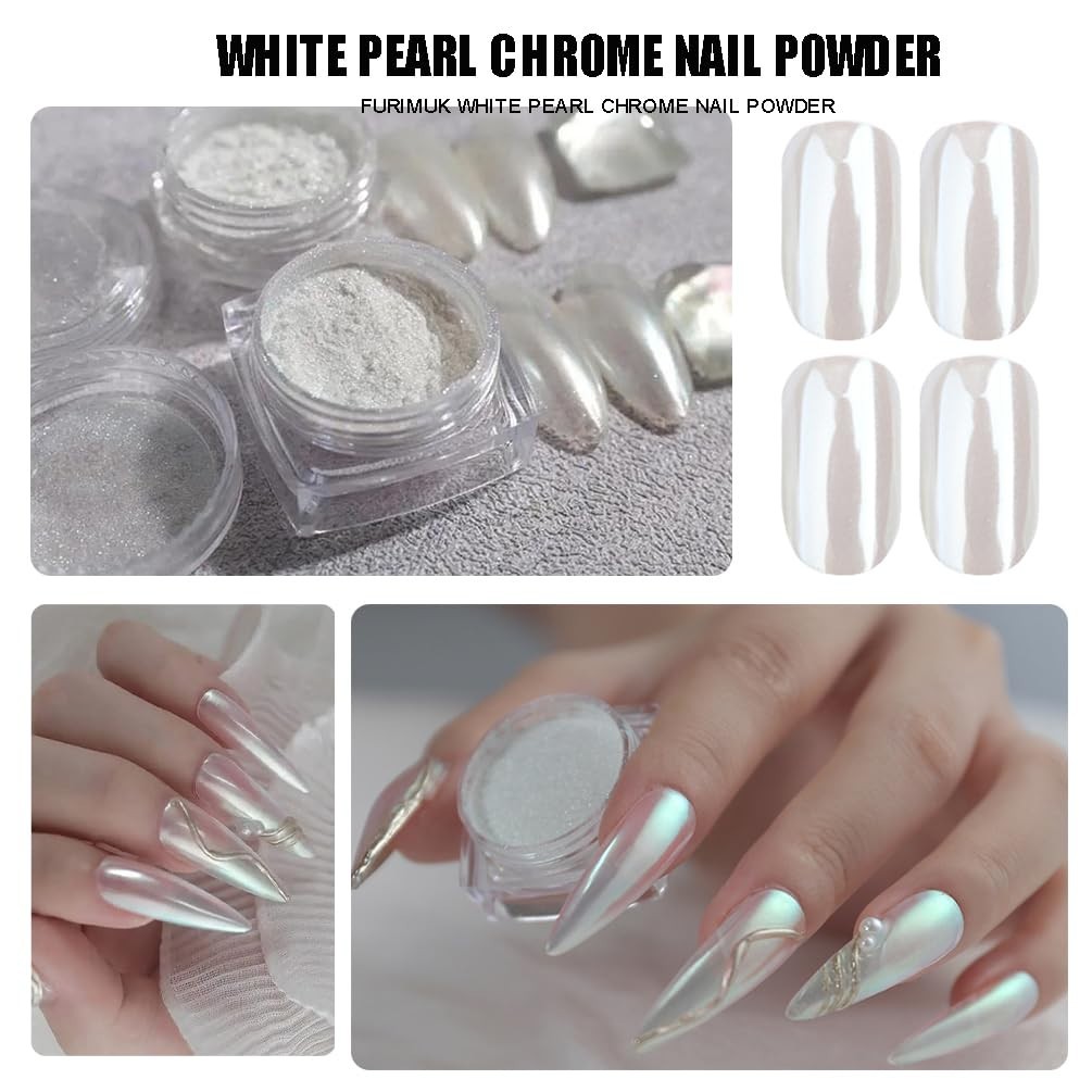 2 Boxes of White Pearl Chrome Nail Powder – Aurora Magic for Dazzling Manicures