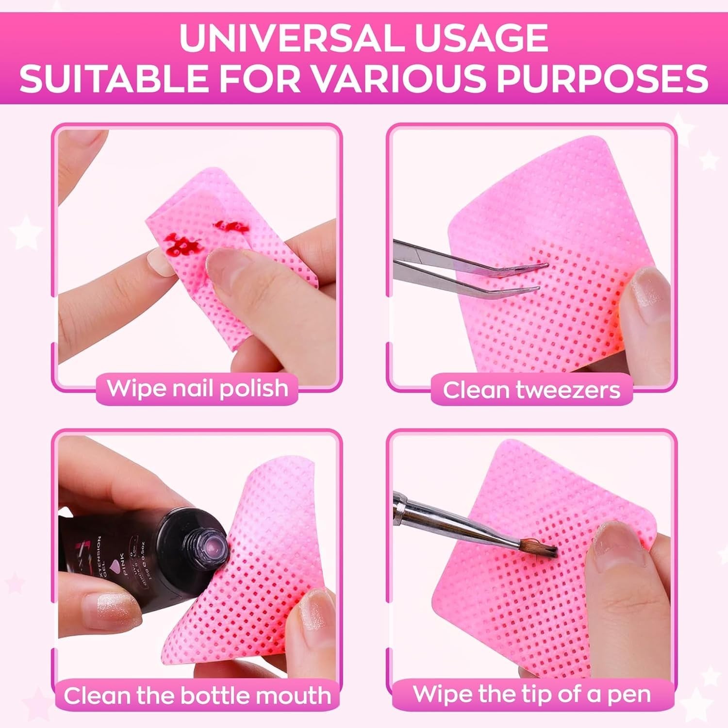 Portable 400 Count Nail Wipes – Non-Irritating Pink Gel Polish Remover Pads