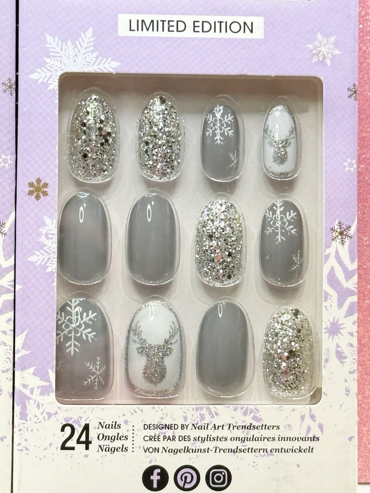 Kiss Design Nails Press-On Nails Medium Oval Glitter Reindeer 82706 Lot Of 2