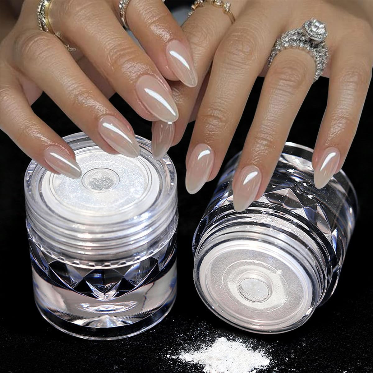 2Pcs Moonlight White Chrome Nail Powder, Aurora Pearl Chrome Nail Powder Magic C
