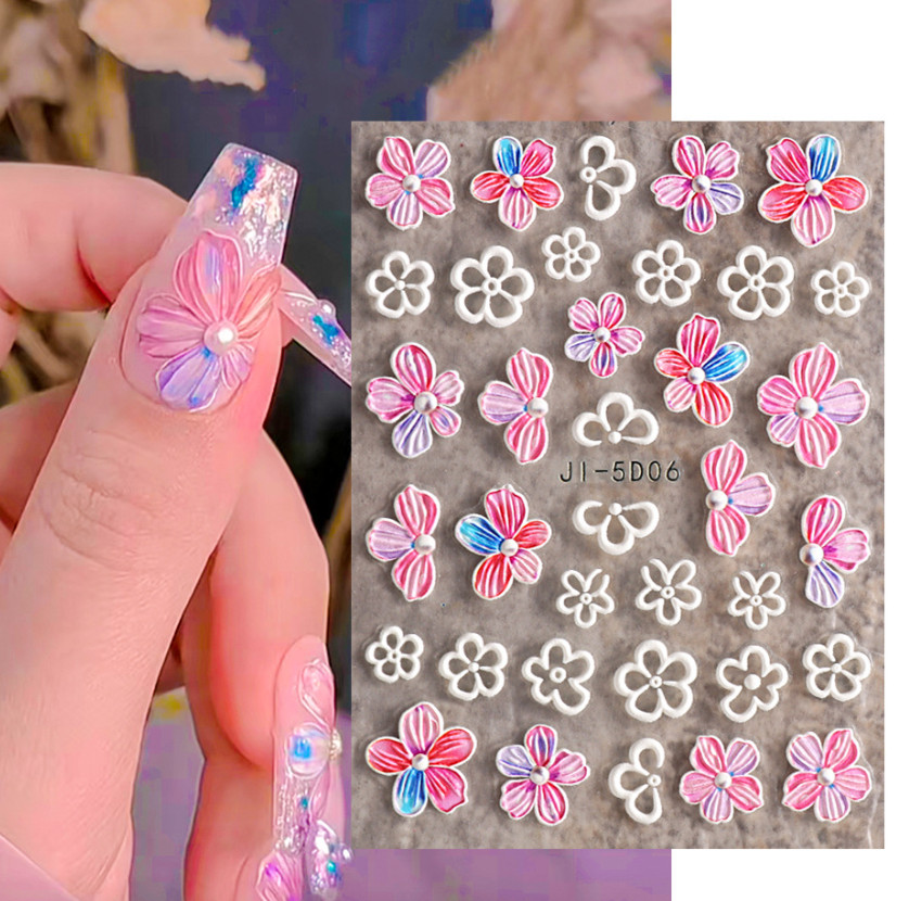 5D Nail Art Stickers Tulip Camellia Flowers Daisy Heart Decals Self-Adhesive DIY