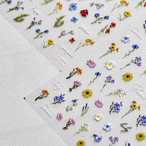 Small Daisy Little Wild Flower Nail Stickers 5D Embossed Wildflower Nail