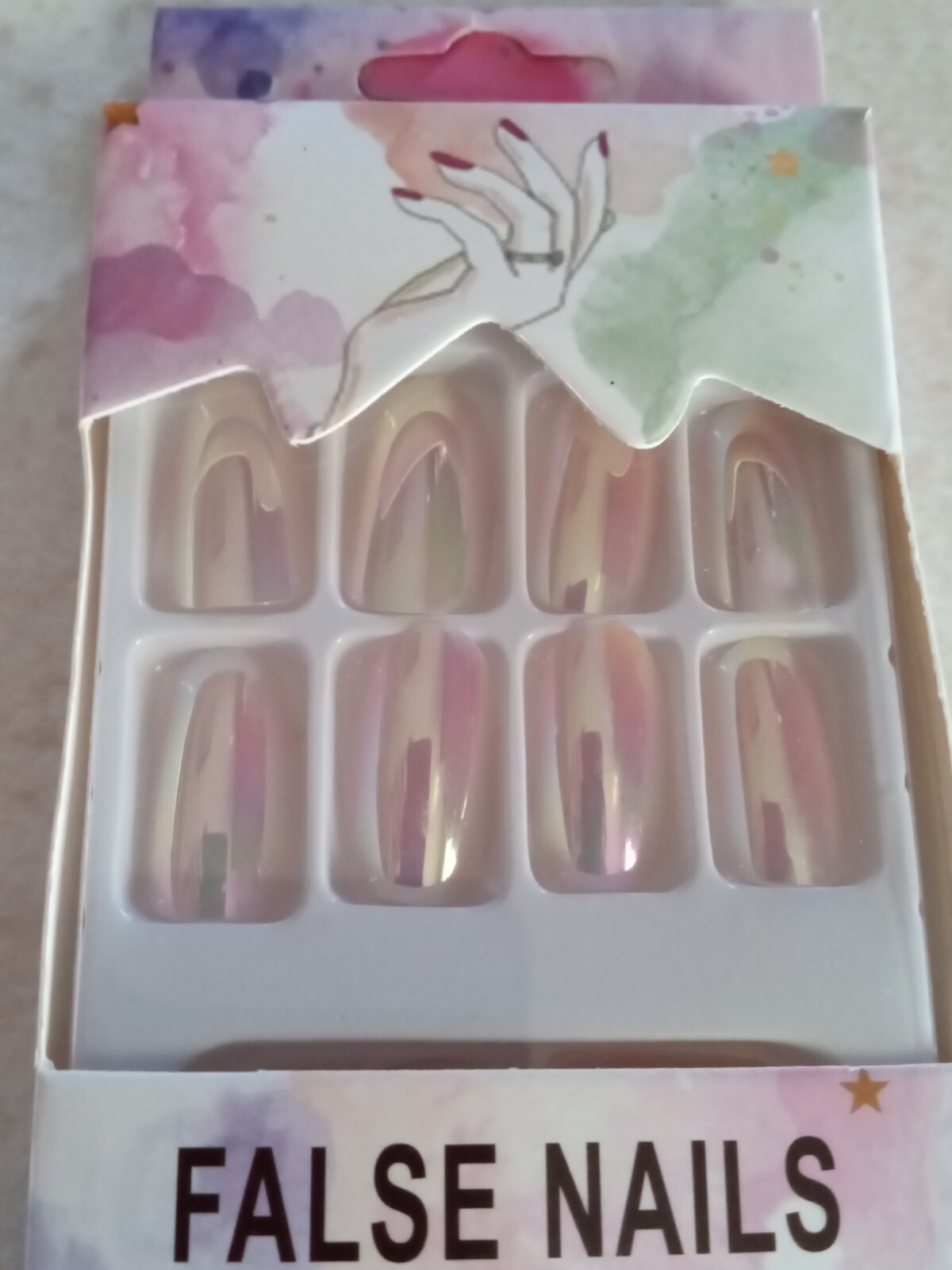 Lot of Four New- 2 Square 2 Oval W/ 2 Natural 2 Colored Press On Nails (No Glue)