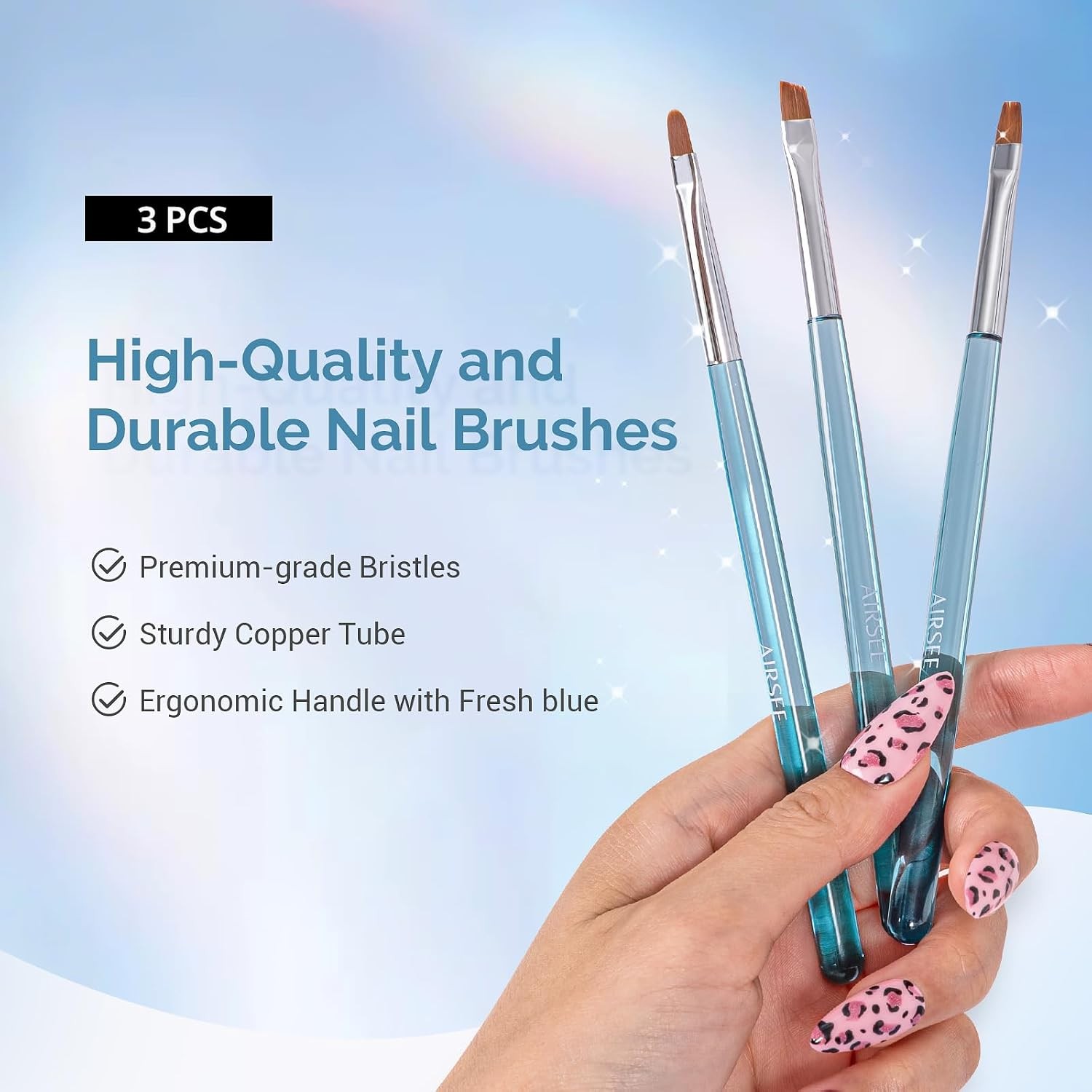 Nail Art Clean Up Brushes, 3 PCS Flat/Oval/Fine Angled Gel Nail Brush for