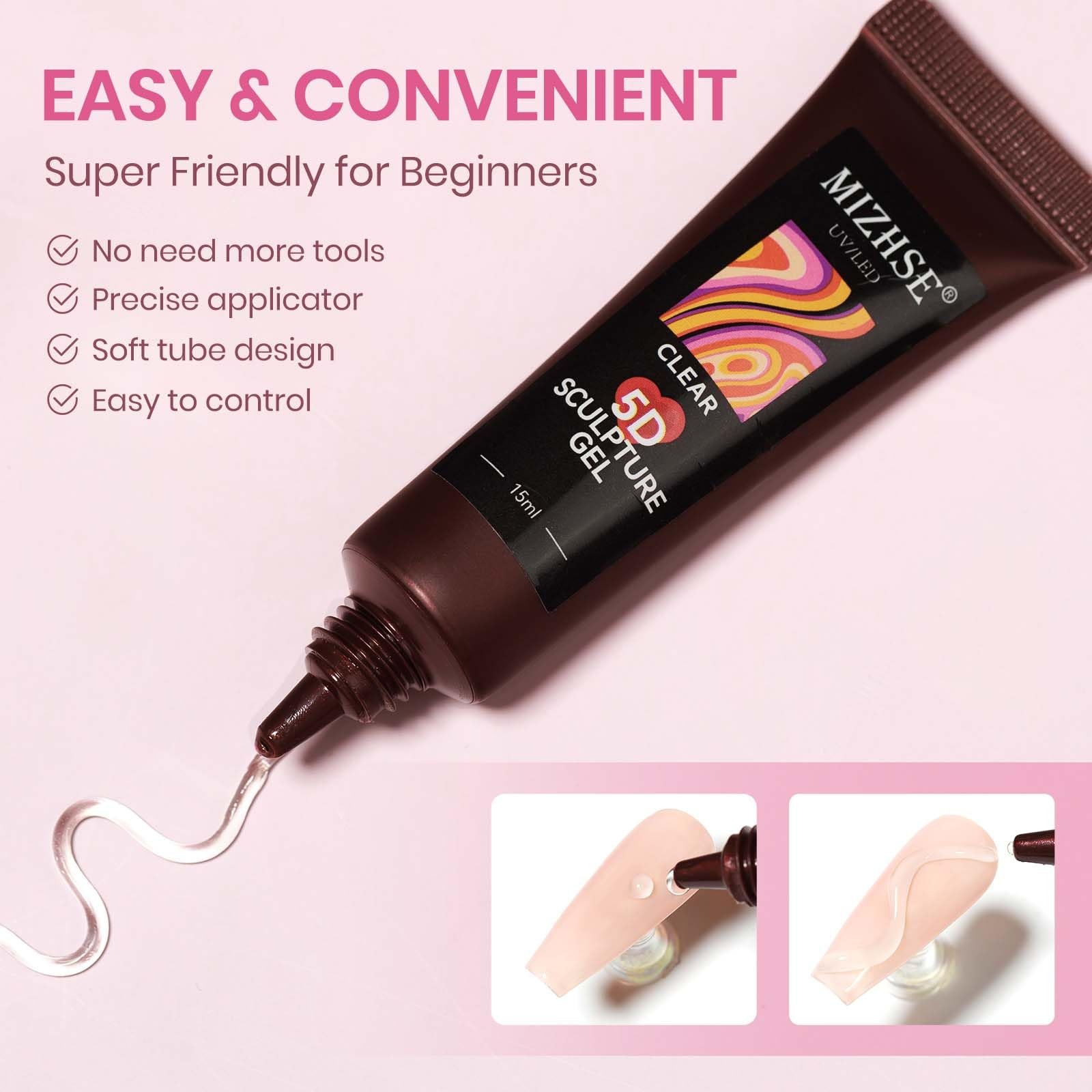 MIZHSE Sculpting Gel for Nails, Clear 3D Nail Art 15g, 5D Carving