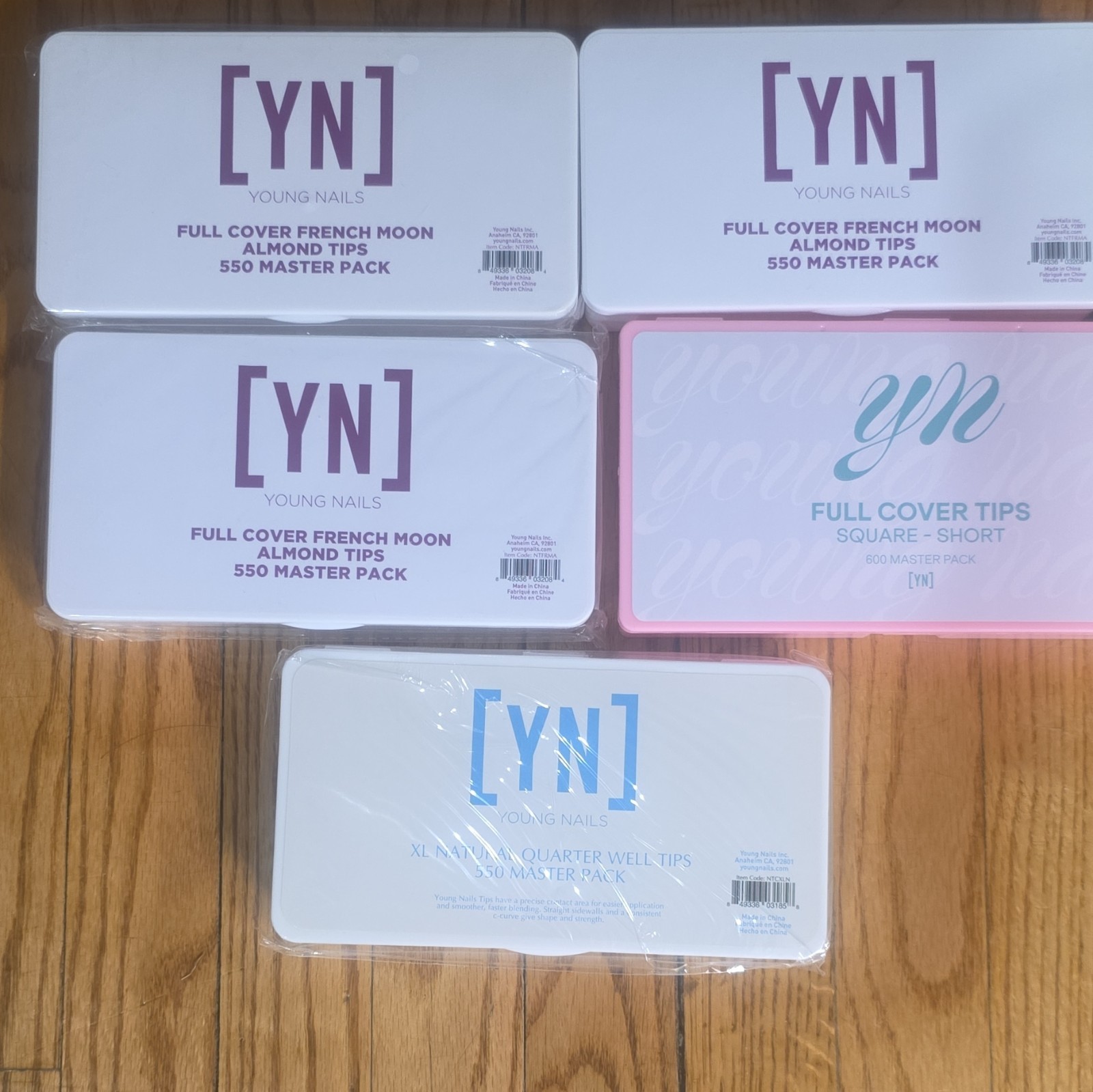 Young Nails Full Cover French Nail Tips Almond/Square XL White/Pink With Box