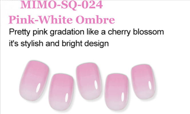 MIMO Press-On Nails Square – Pink to White Ombre Gradient, 24pcs Reusable Set