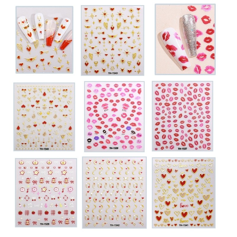 1 Sheet Unique Nail Decals with Heart and Lip Designs Gift for Valentine s Day