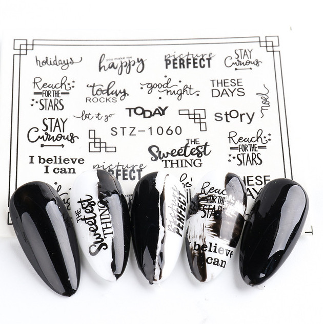 16 Sheets Nail Art Stickers Waterproof Decal Love Words Letters Heart Snake NS8