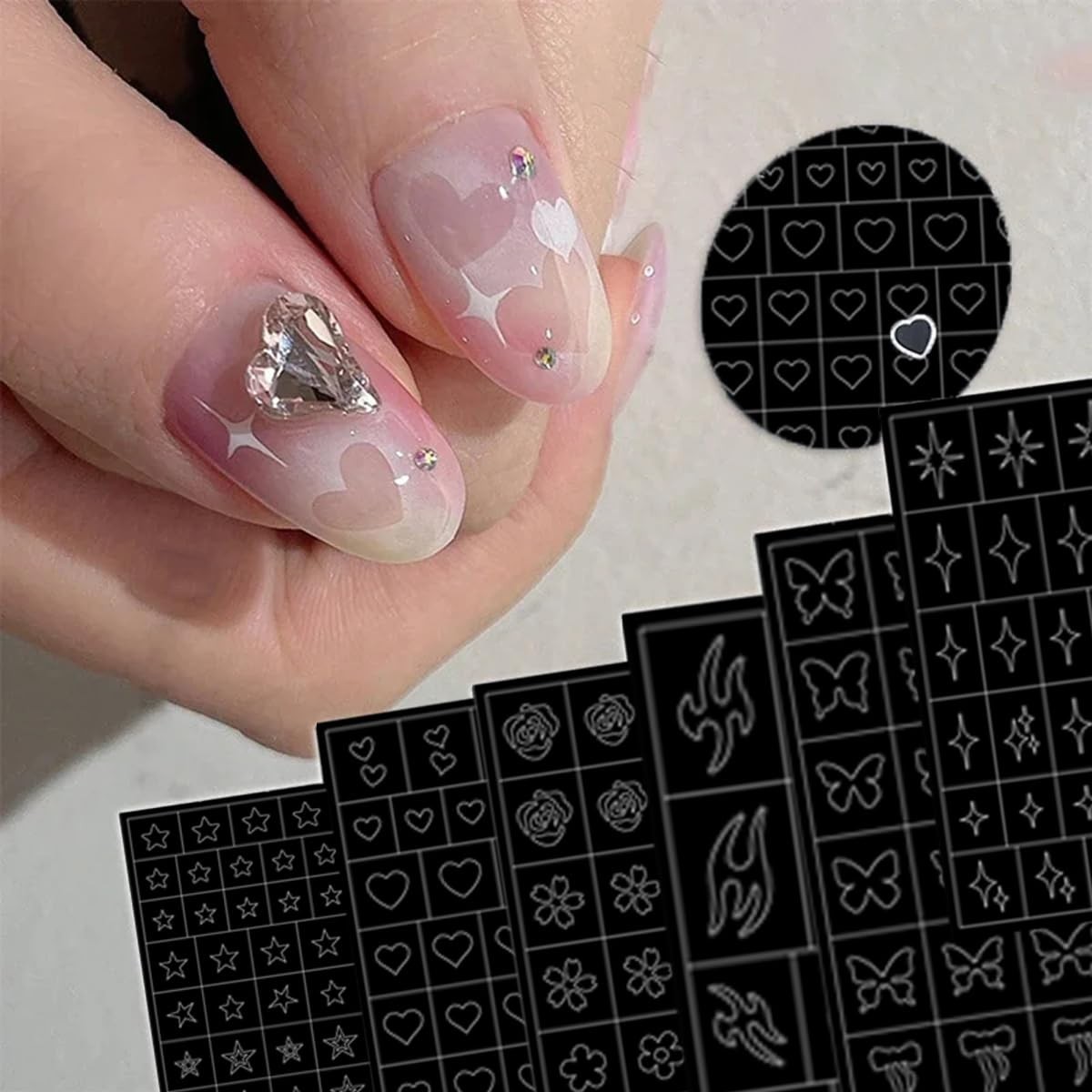 6 Sheets DIY Airbrush Nail Stencils – Butterfly, Heart, Star, Flame Designs f…