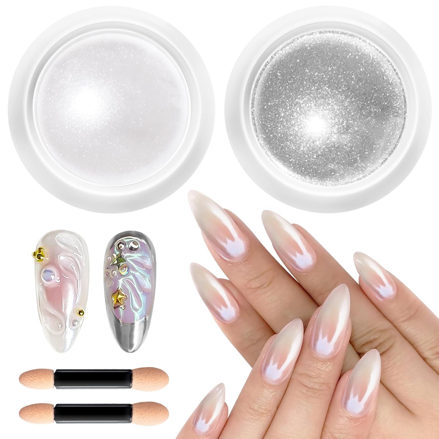Pearl Chrome Nail Powder BISHENGYF -【Mirror Shinny Effect】 Magic Mirror Silve…