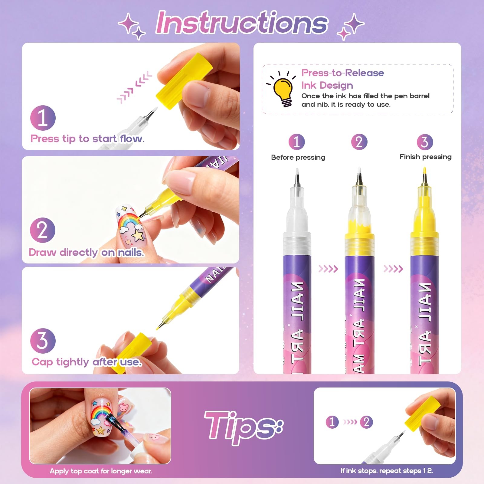 Nail Art Pens 12 Colors Painting Fine Tip Doodle Markers Set Girls Women