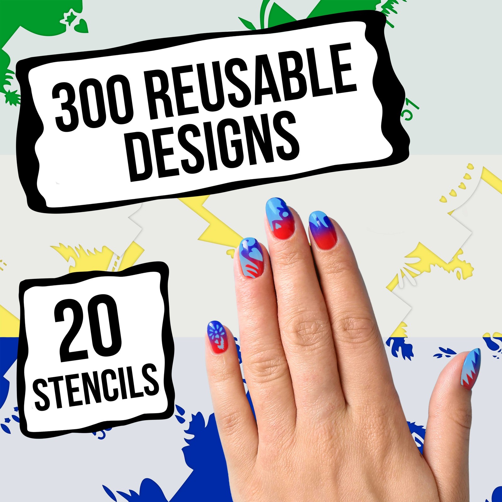 Set 3 240 Airbrush Nail Art STENCIL DESIGNS – 20 Template Sheets Kit Brush Paint