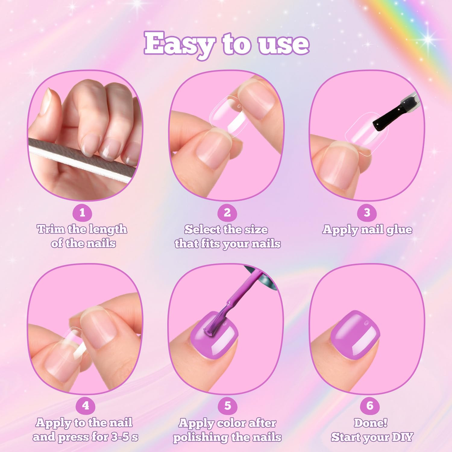 Short Kids Clear False Nails – 240Pcs Press on Nails for Little Girls Full Cover