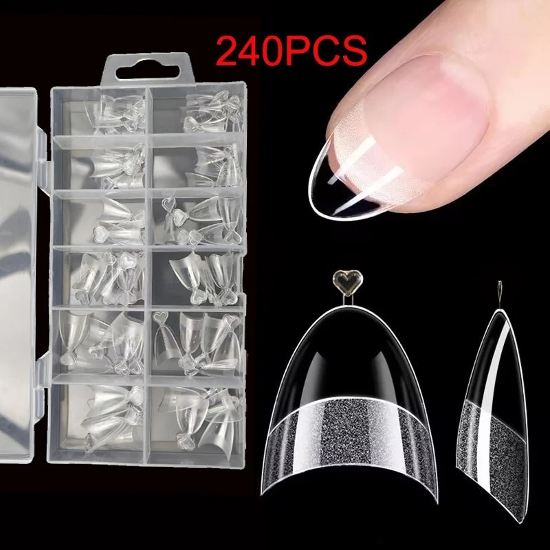 240Pcs Half Cover Almond Nail Tips XS Matte Fake Nail Extensions 12 Sizes