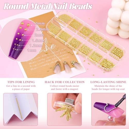 1-3MM Mini Small Nail Beads Metal Caviar Beads Gold 13 Small Gold Nail Beads