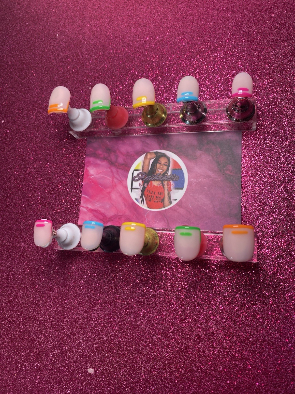 Square Press-On Nails Rainbow Shiny Multicolor Set