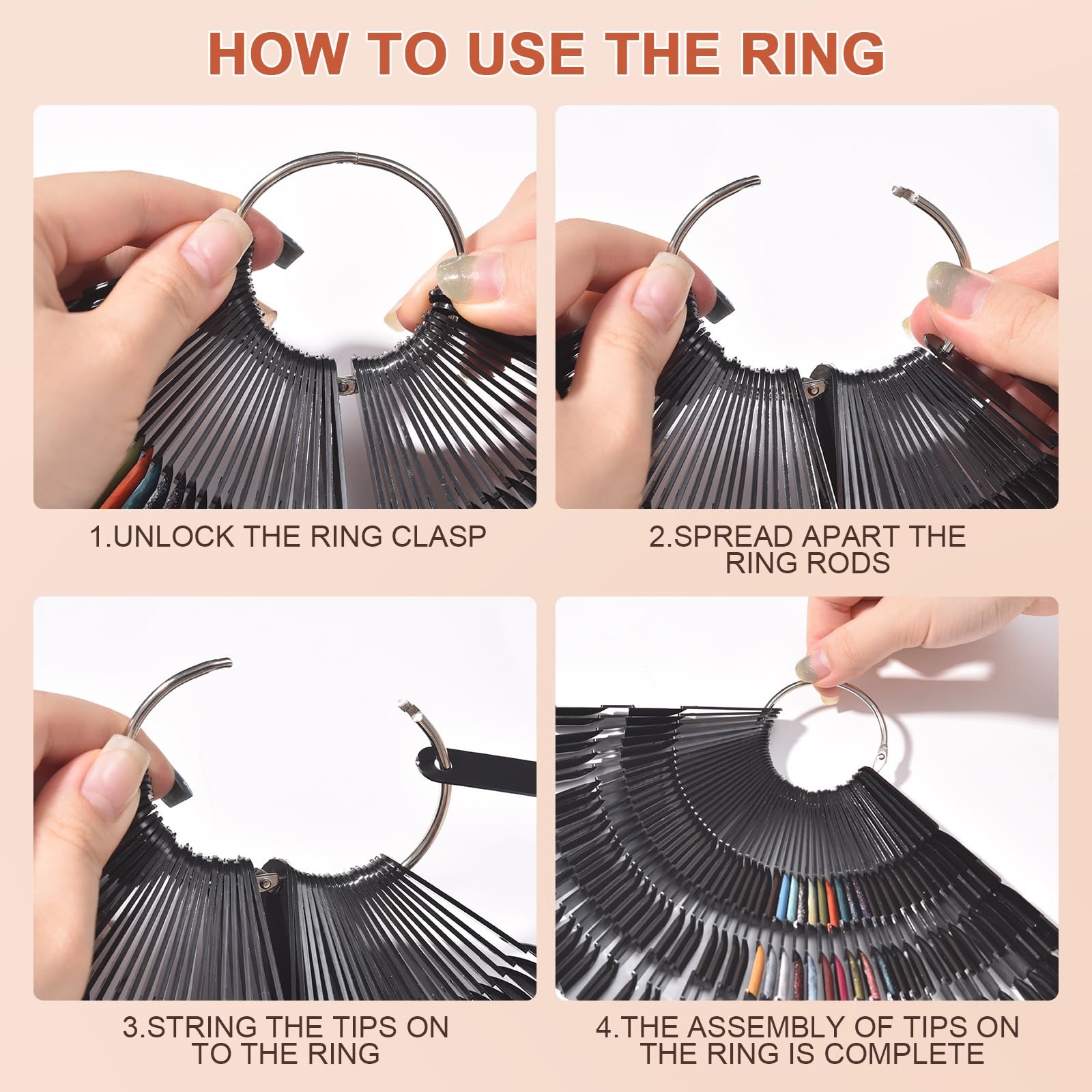 300 Tips Black Nail Swatch Sticks 3 in 1 Nail Display Sticks