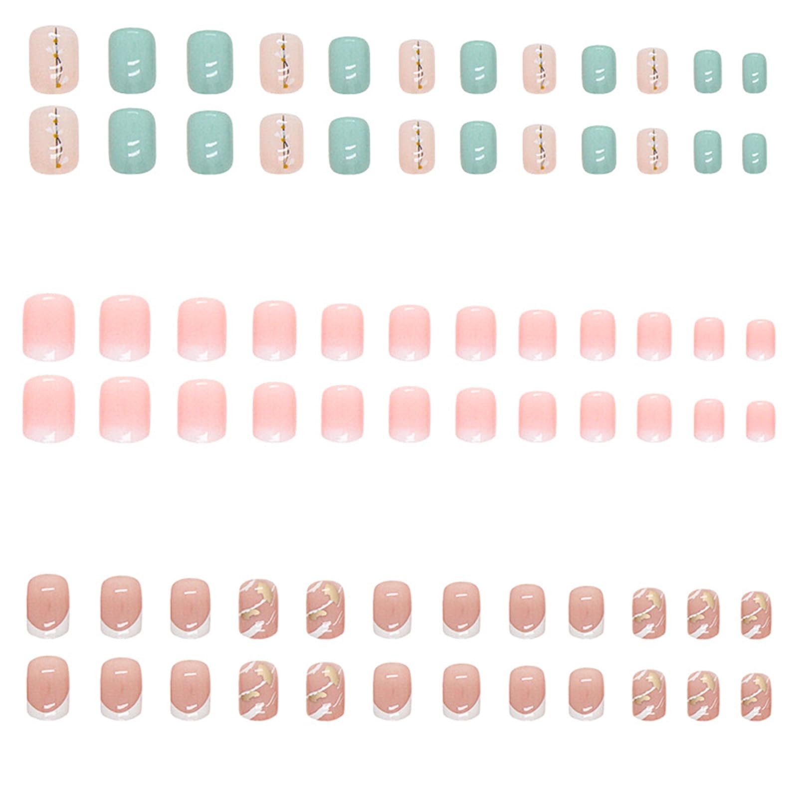 6 Packs (144 Pcs) Medium Press on Nails Square Fake Gold Medium, style2
