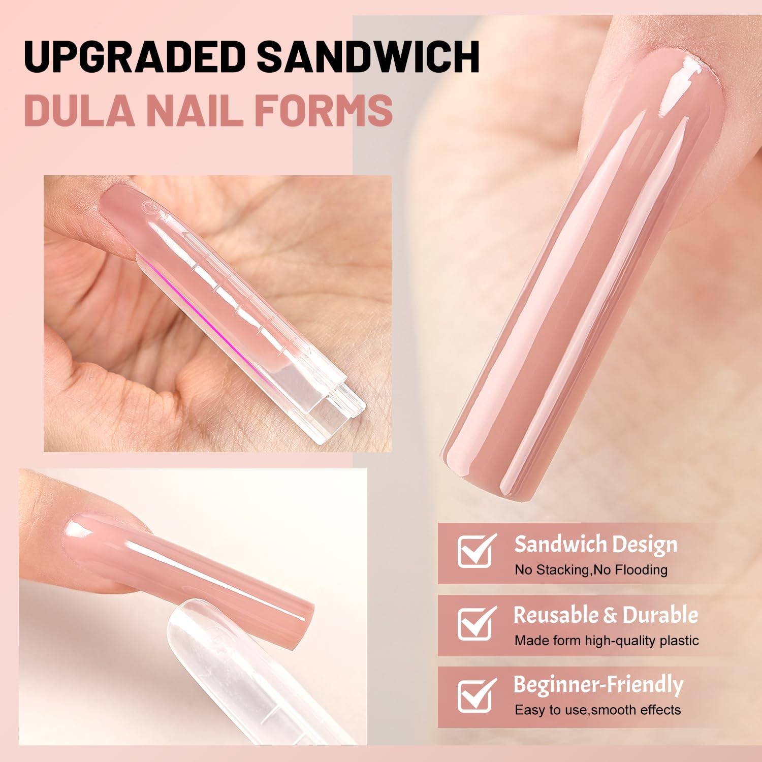 JEWHITENY 140 PCS Sandwich Nails Dual Forms:Long normal, Long Square-SMZ-03