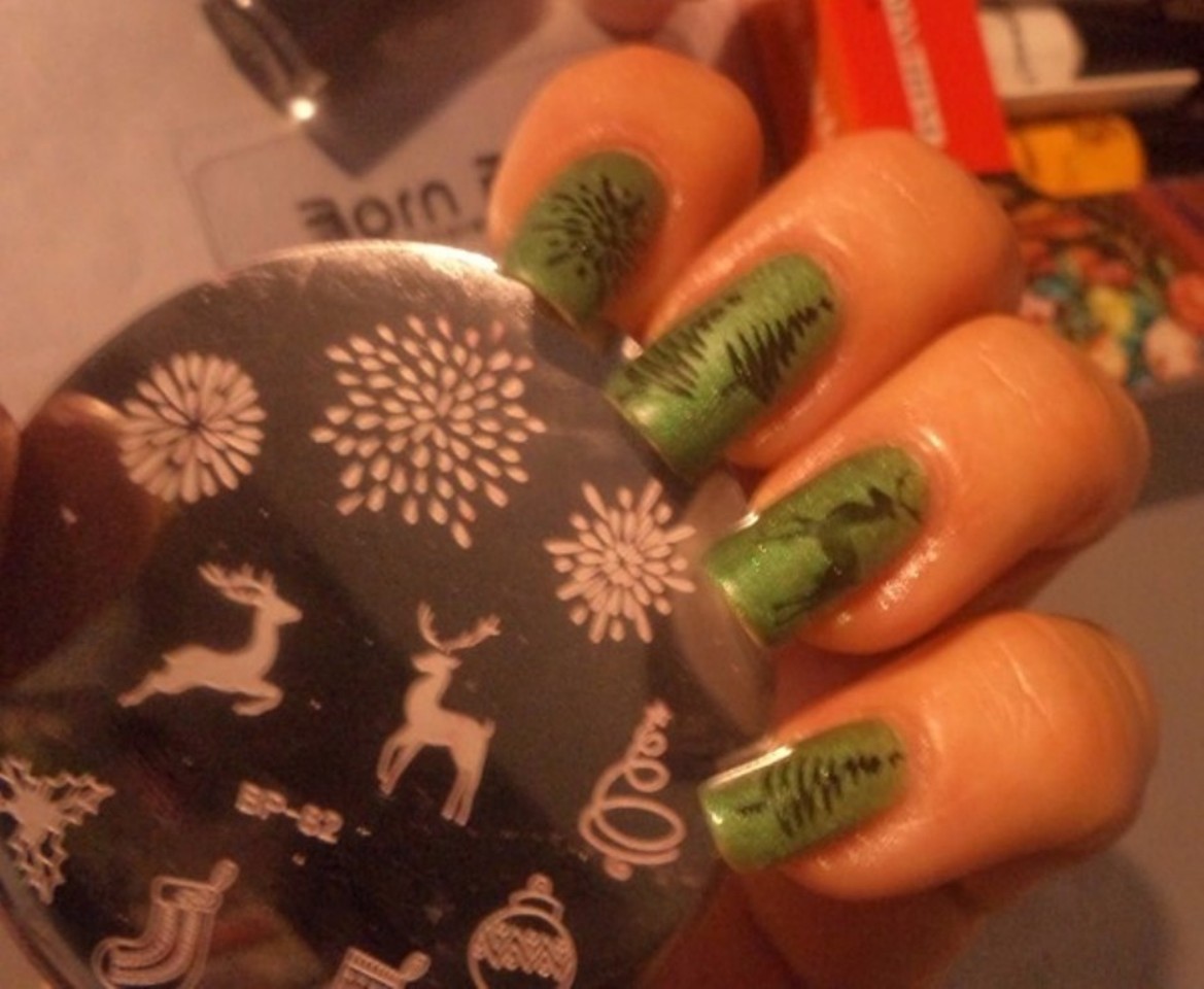 Christmas Tree Deer Fireworks Manicure Nail Art Stamping Template Image Plate